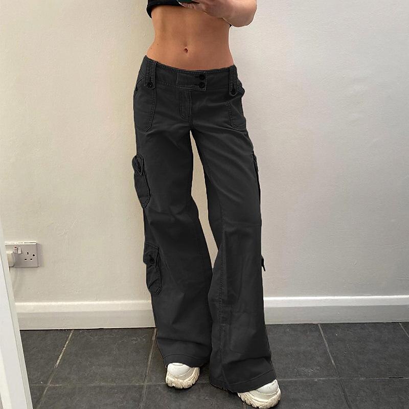 Women‘s Jeans Cargo parachute pants Baggy Full Length Cotton Denim Wide Leg Baggy Micro-elastic Fashion Casual Daily Black Grey S M 2023 - US $36.99 –P2