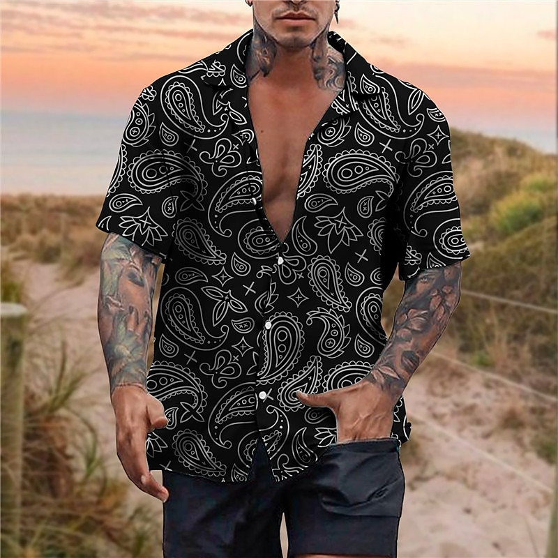 Pánské Květinový Kašmírový vzor Košile Boho košile Košile na knoflíky Krátký rukáv Tropický vzhled Sportovní Módní Ležérní Dovolená Plážové Léto Jaro Kubánský límec Tisk Tlačítko dolů Bílá Fialov 2025 - $24.99 –P1