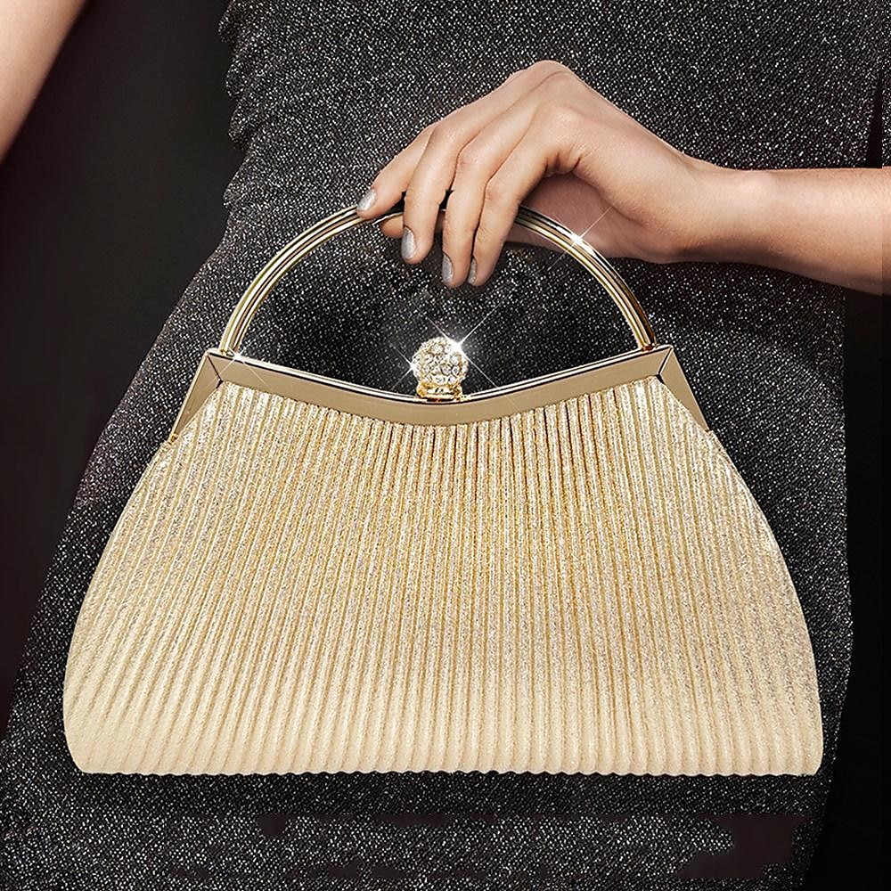 sac à main de soirée élégant en or pour femme – sac à main métallique plissé avec poignée en strass pour femme, mariage, fête et événements officiels de 2025 ? $26.99 –P10