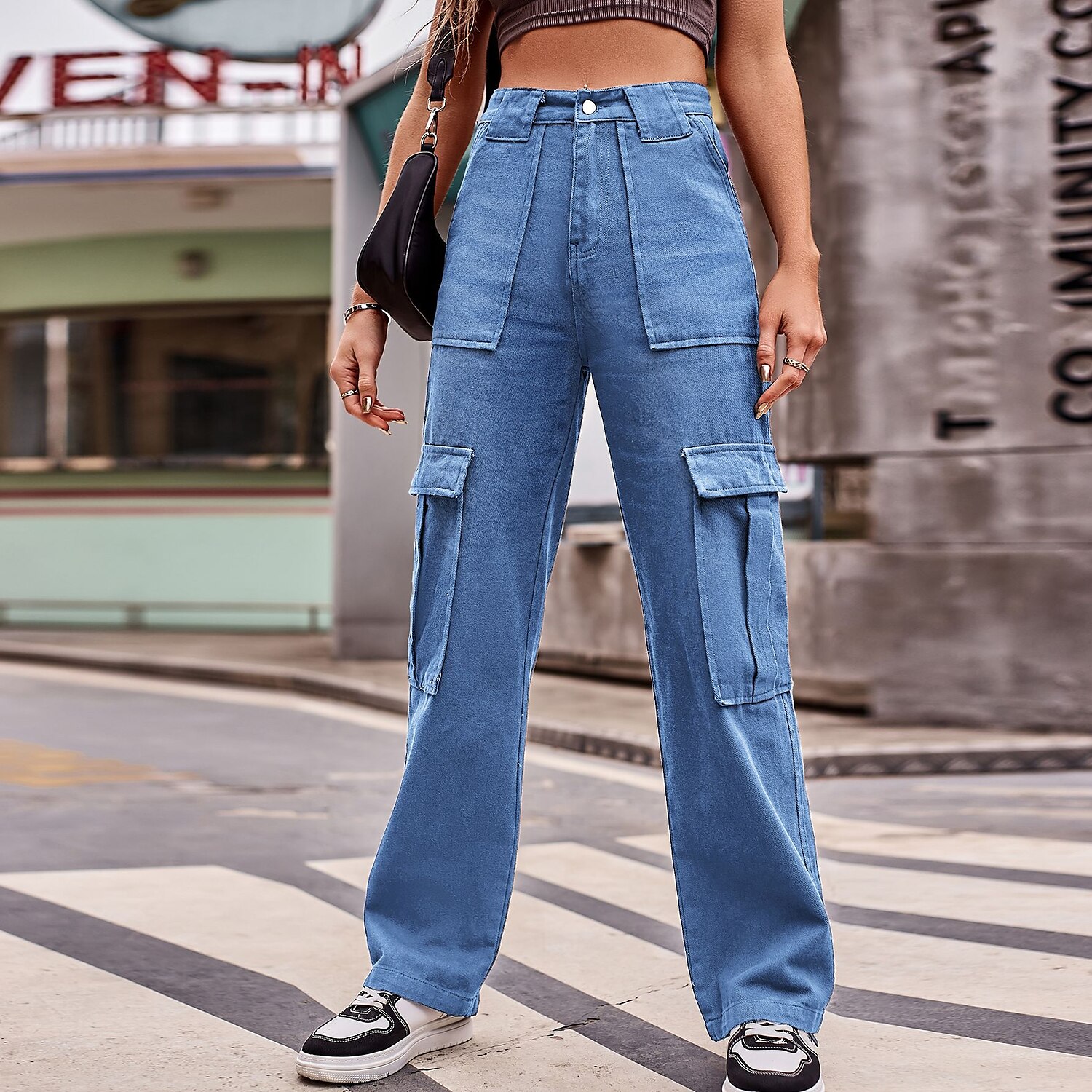 Women's Jeans Cargo Pants Pants Trousers Full Length Denim Micro-elastic Fashion Casual Daily Black Blue S M 2023 - US $39.99 –P7