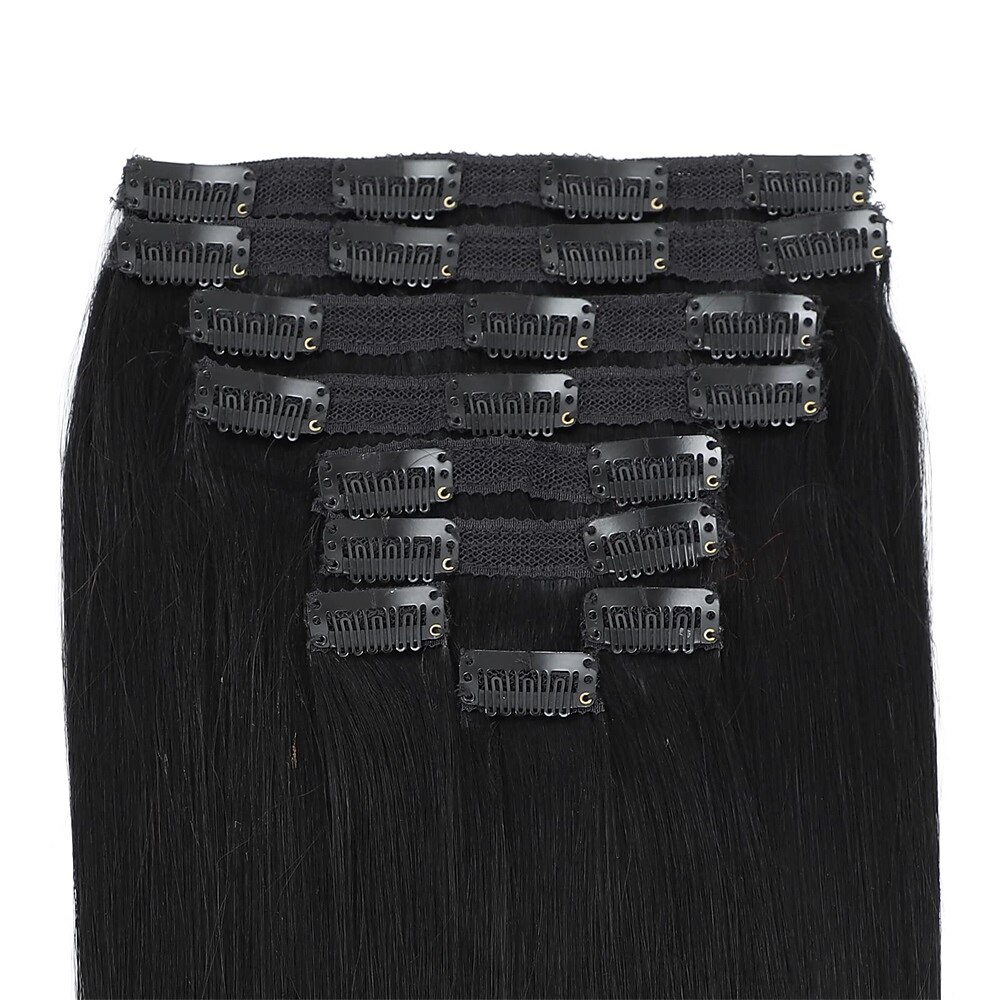 Clip in Hair Extensions Real Human Hair 9pcs 130g Jet Black Hair Extensions Straight Natural Soft Thick Remy Extensions Straight Clip in Hair Extensions Human Hair 22inch Jet Black Color 2025 - $104.99 –P8