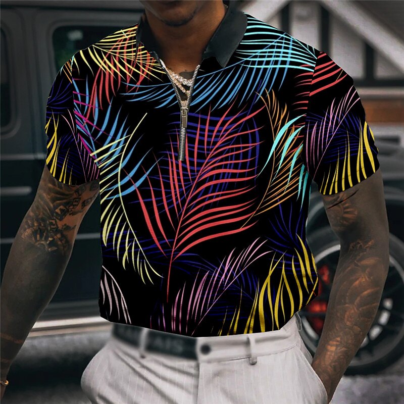 Herren Palme Hawaiianische Polohemden Golfshirt Kurzarm Polo-Shirts Hemden mit Kragen Lässig Strandbekleidung Urlaubskleidung Tropenkleidung Party-Outfits 3D-Druck Viertelreißverschluss-Poloshirt 2026 - $23.99 –P1