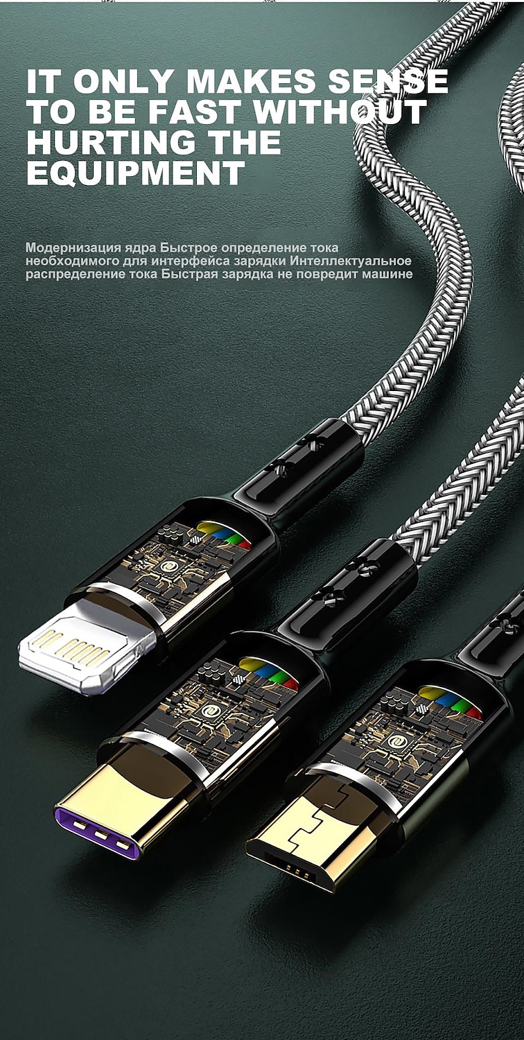Multi Charging Cable 3 In 1 Charging Cable Multiple USB Cord Nylon Braided Charger For IP/Type-C/Micro-USB Compatible With Most Cell Phones/Tablets/Samsung Galaxy/and More 2025 - $13.99 –P5