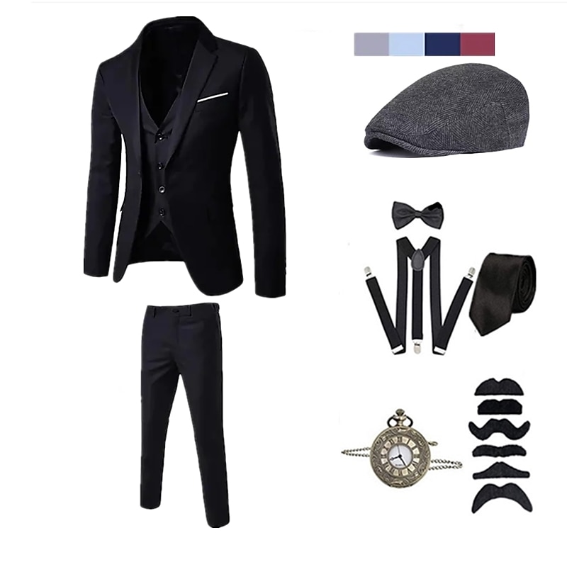 Klasik Retro Řvoucí 20s Kalhoty Úbory Obleky a blejzry Gentleman Gangster Jednobarevné Pánské Výkon Párty Rande Nákrčník Vrchní deska Kalhoty Celý rok 2025 - $81.99 –P6
