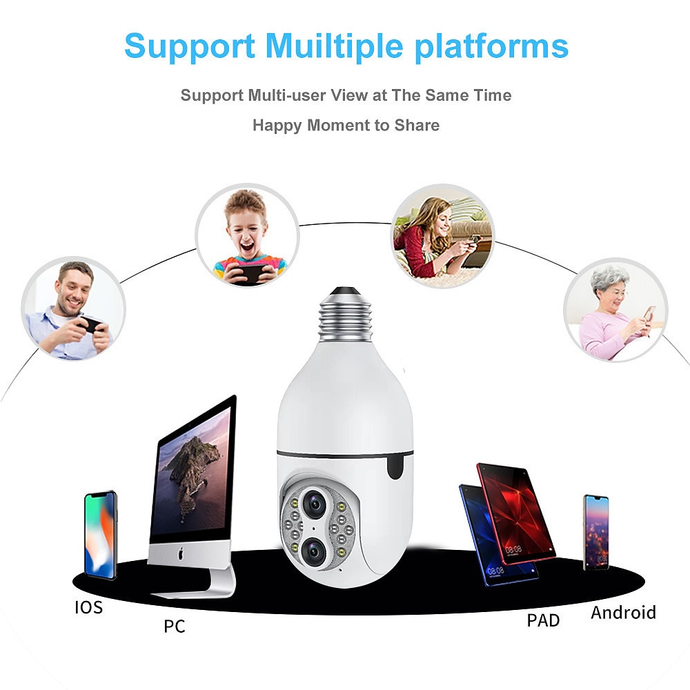 Upgraded Dual Lens 10XHybrid Zoom Light Bulb Security Camera WIFI 360 Auto Tracking Security Camera Color Night Vision Siren& Light Alarm PTZ IP Camera For Home Security 2025 - $52.99 –P7