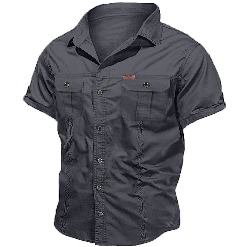 Men's Shirt Workwear Shirts Casual Shirt Work Shirt Button Up Shirt Cargo Shirt Black Navy Blue khaki Army Green Beige Short Sleeve Plain Turndown Vacation Going out Button-Down Clothing Apparel 2025 - $31.99 –P4