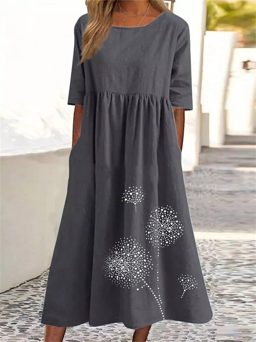 Per donna Verde militare Nero Rosa Estate Primavera Autunno Abito maxi Abiti in cotone e lino Vestito Casual Abito a tunica Essenziale Casual Maturo All'aperto Vacanza Quotidiano Vestibilità comoda del 2025 a $32.99 –P1