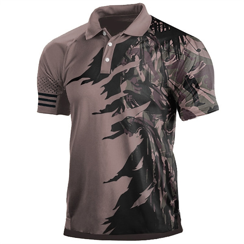 Herren Tarnung Poloshirts Golfshirt Kurzarm Polo-Shirts Hemden mit Kragen Lässig Streetwear Urlaubskleidung Knöpfe 3D-Druck Wein Leicht Braun Blau 2025 - $22.99 –P4