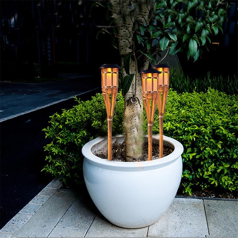 2 uds jardín al aire libre solar bambú antorcha luz paisaje camino solar antorcha luz solar camino césped lámparas spotligh fiesta decoración lámpara 2025 - $32.99 –P2