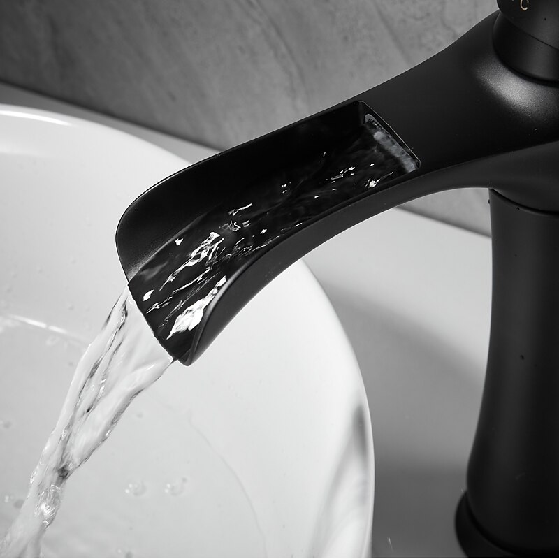 Waterfall Basin Sink Mixer Faucet Black, Tall Bathroom Taps Single Handle One Hole with Hot and Cold Hose Vessel Water Tap Deck Mounted 2025 - $137.99 –P7