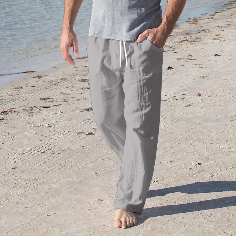 Men's Linen Pants Trousers Summer Pants Beach Pants Drawstring Elastic  Waist 3D Print Graphic Prints Flower /