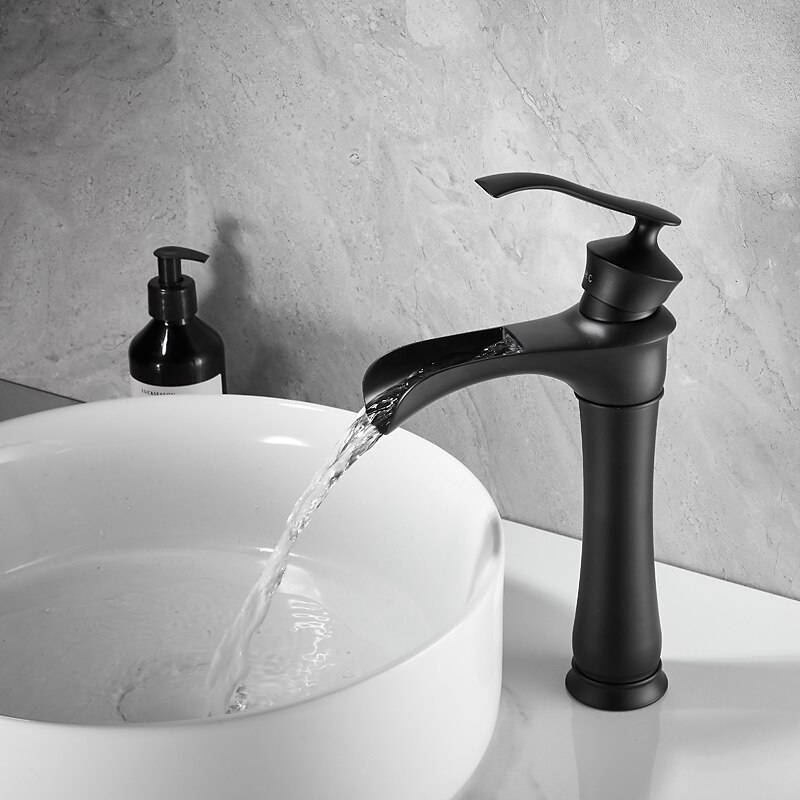Waterfall Basin Sink Mixer Faucet Black, Tall Bathroom Taps Single Handle One Hole with Hot and Cold Hose Vessel Water Tap Deck Mounted 2025 - $137.99 –P4