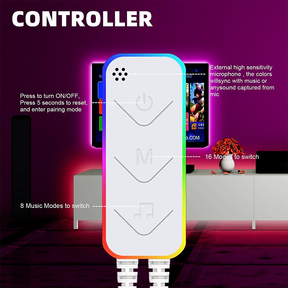 RGBIC LED Strip Compatible with Alexa Google Home Color Changing LED Light Music Sync TUYA WiFi for Bedroom Ceiling Playroom Shustar 2025 - $35.99 –P8