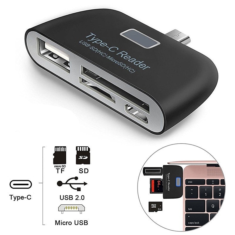 Card Reader Multifunctional Smart 4 In 1 Laptop PC Durable Phone TF Micro SD With Micro USB Charge Port USB 3.1 Universal Type C Adapter OTG Card Reader 2025 - $11.99 –P5