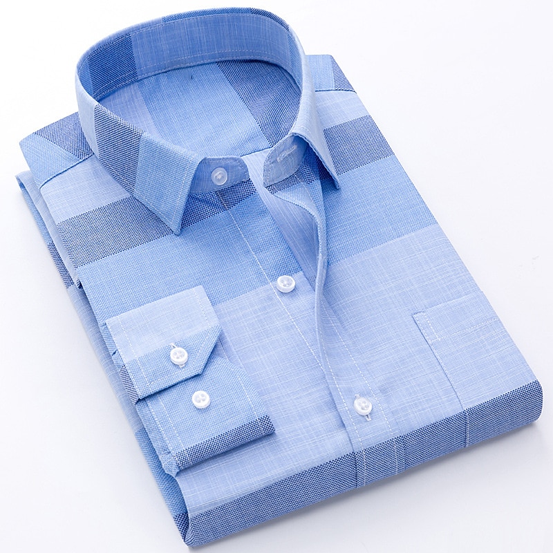 Hombre Camisa Camisa para Vestido Plaid Boda Oficina y carrera Bleu Ciel Azul Azul cielo Púrpula Claro Manga Larga Cuello Vuelto Primavera & Otoño Ropa Estampado 2025 - $22.99 –P6