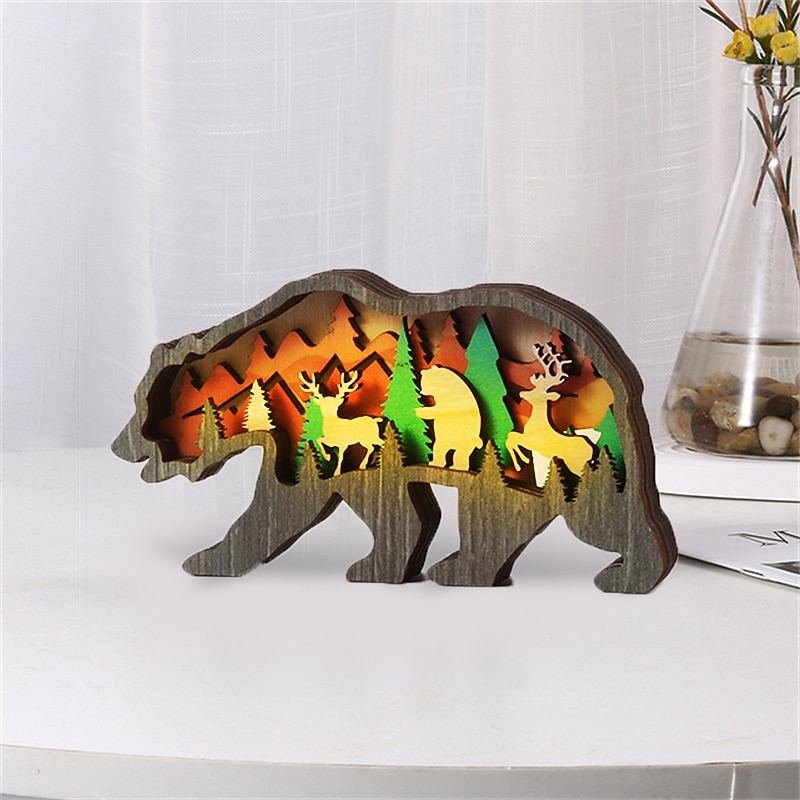 Деревянные украшения в виде животных, светодиодный светильник, 3d полая резьба, домашний декор, фигурки, ремесла, офисный стол, украшения для спальни, аксессуары 2025 - $21.99 –P12