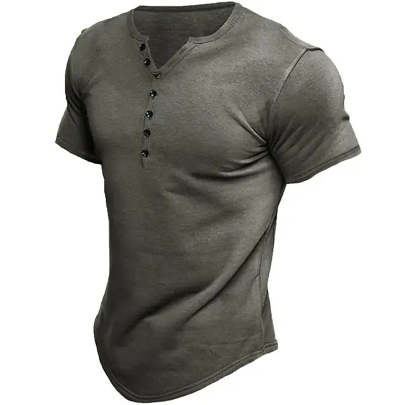 Pánské Tričko Tričko Henley Tričko Top Bez vzoru Do V ulice Dovolená Krátké rukávy Tlačítko Oblečení Módní Základní 2025 - $17.99 –P4