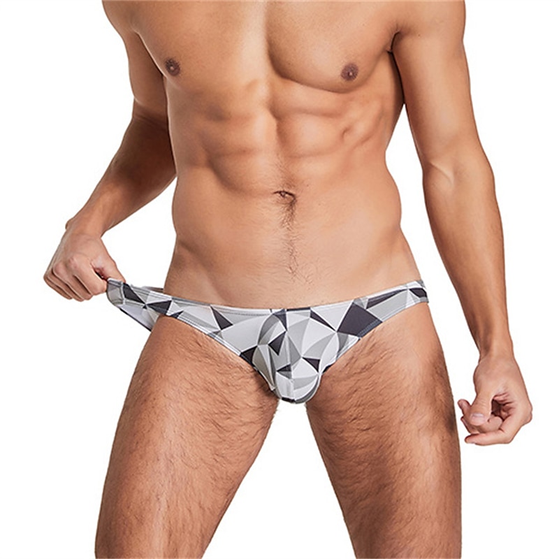 Men's 1 PC Briefs Print Spandex Polester / Cotton Blend Washable Comfortable Geometric Graphic Prints Low Rise Black Red 2025 - $8.99 –P5