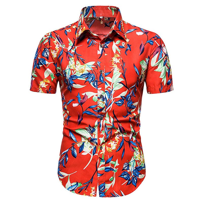 Men's Shirt Summer Shirt Button Up Shirt Casual Shirt Beach Shirt Summer Hawaiian Shirt Red Purple Short Sleeve Florals Shirt Collar Outdoor Going out Print Clothing Apparel Streetwear Stylish Casual 2025 - $19.99 –P1