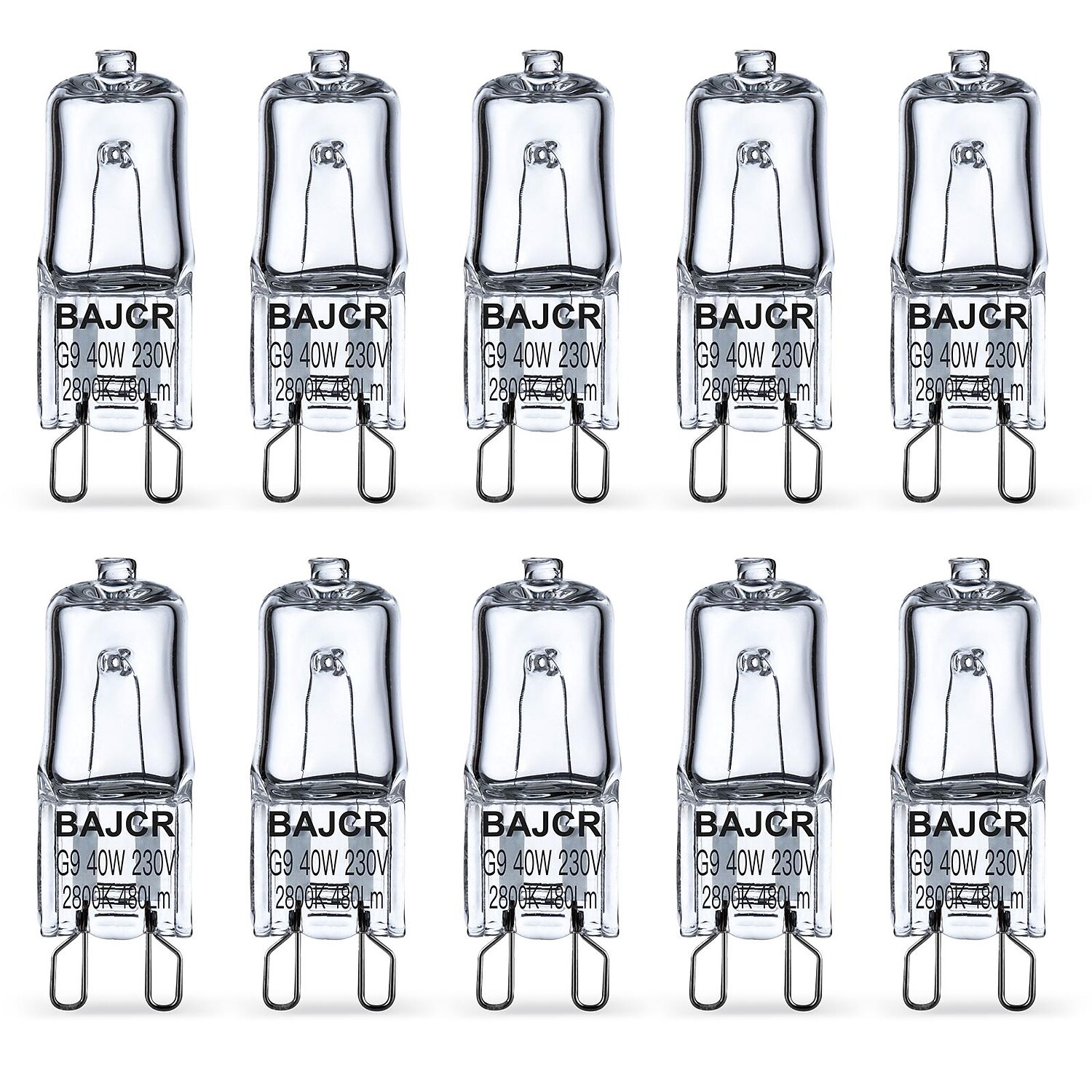 bajcr lighting bec cu halogen g9 t4 40w jcd bi-pin (pachet 10) pentru candelabre, pandantive, lumini de cabinet, lumini de peisaj, lămpi de birou și de podea, aplice de perete, 230v reglabil, 2800k 2025 - $11.49 –P1