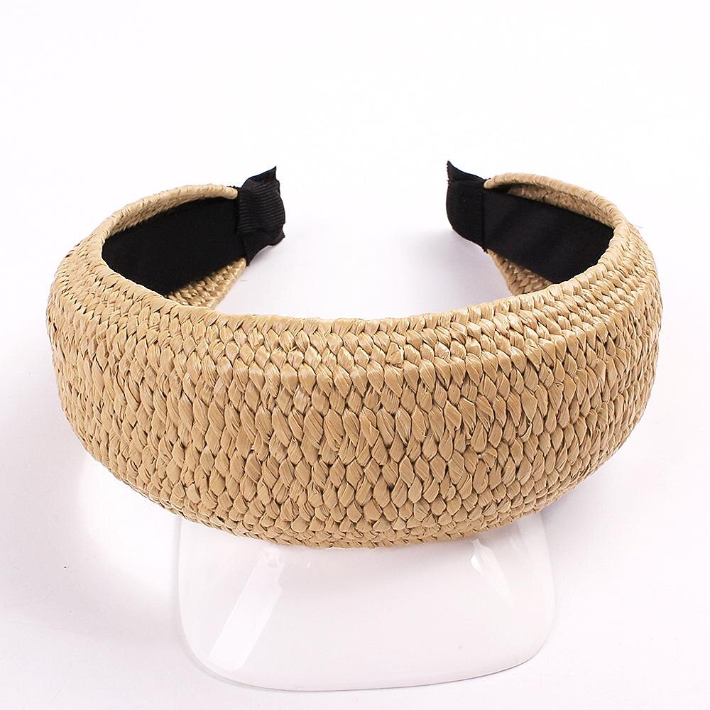 Fasce estive in paglia, in rattan di rafia, per capelli da donna, senza scivolare, larghe fasce per capelli in tessuto bohémien, per capelli da donna, accessori per ragazze