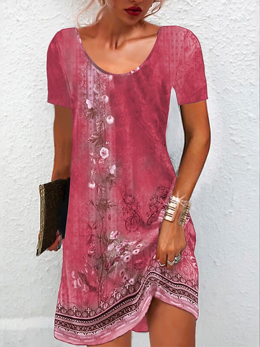 Womens Mini Dress Vestido Petite Vestido T Shirt Vestido Tee Vestido de Verão Vestido Estampado Vintage Tropical Moda Ao Ar Livre Férias Festa Ajuste Regular Floral Tribal Manga Curta Decote Redondo de 2025 por $19.99 -P9