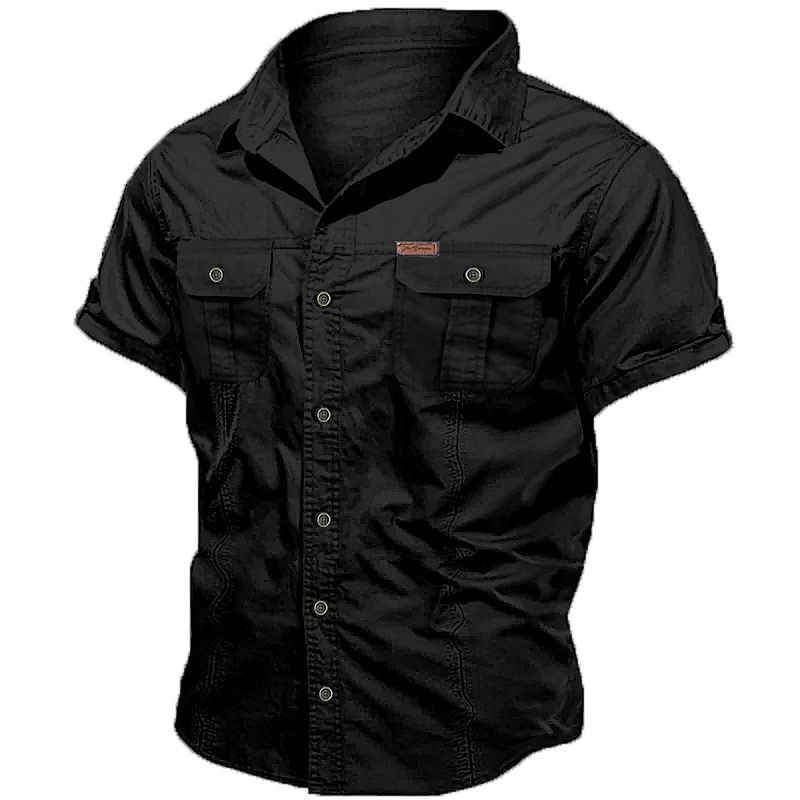 Men's Shirt Workwear Shirts Casual Shirt Work Shirt Button Up Shirt Cargo Shirt Black Navy Blue khaki Army Green Beige Short Sleeve Plain Turndown Vacation Going out Button-Down Clothing Apparel 2025 - $31.99 –P6
