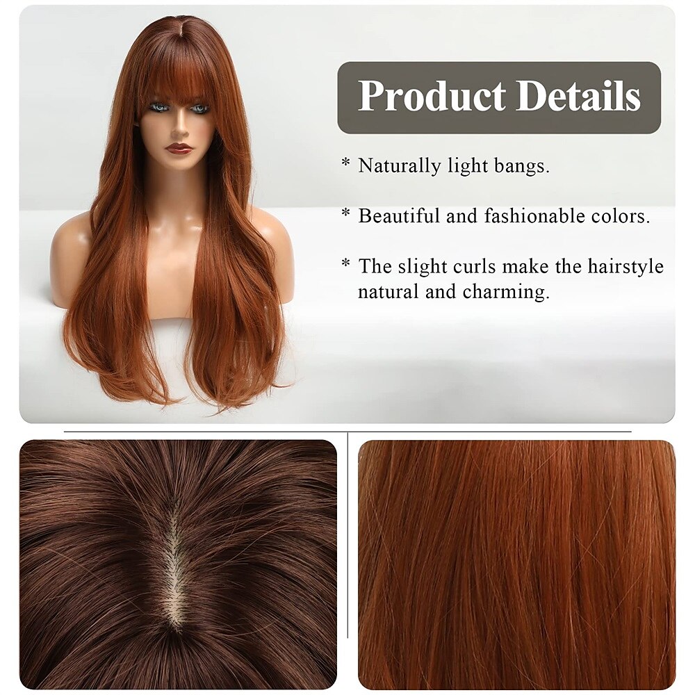Long Auburn Wig with Bangs Layered Curly Orange Wigs for Women Natural Synthetic Wigs for Daily Use 2025 - $34.99 –P2