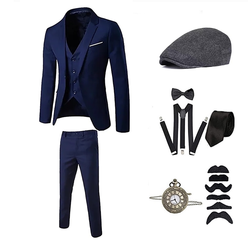 Klasik Retro Řvoucí 20s Kalhoty Úbory Obleky a blejzry Gentleman Gangster Jednobarevné Pánské Výkon Párty Rande Nákrčník Vrchní deska Kalhoty Celý rok 2025 - $81.99 –P4