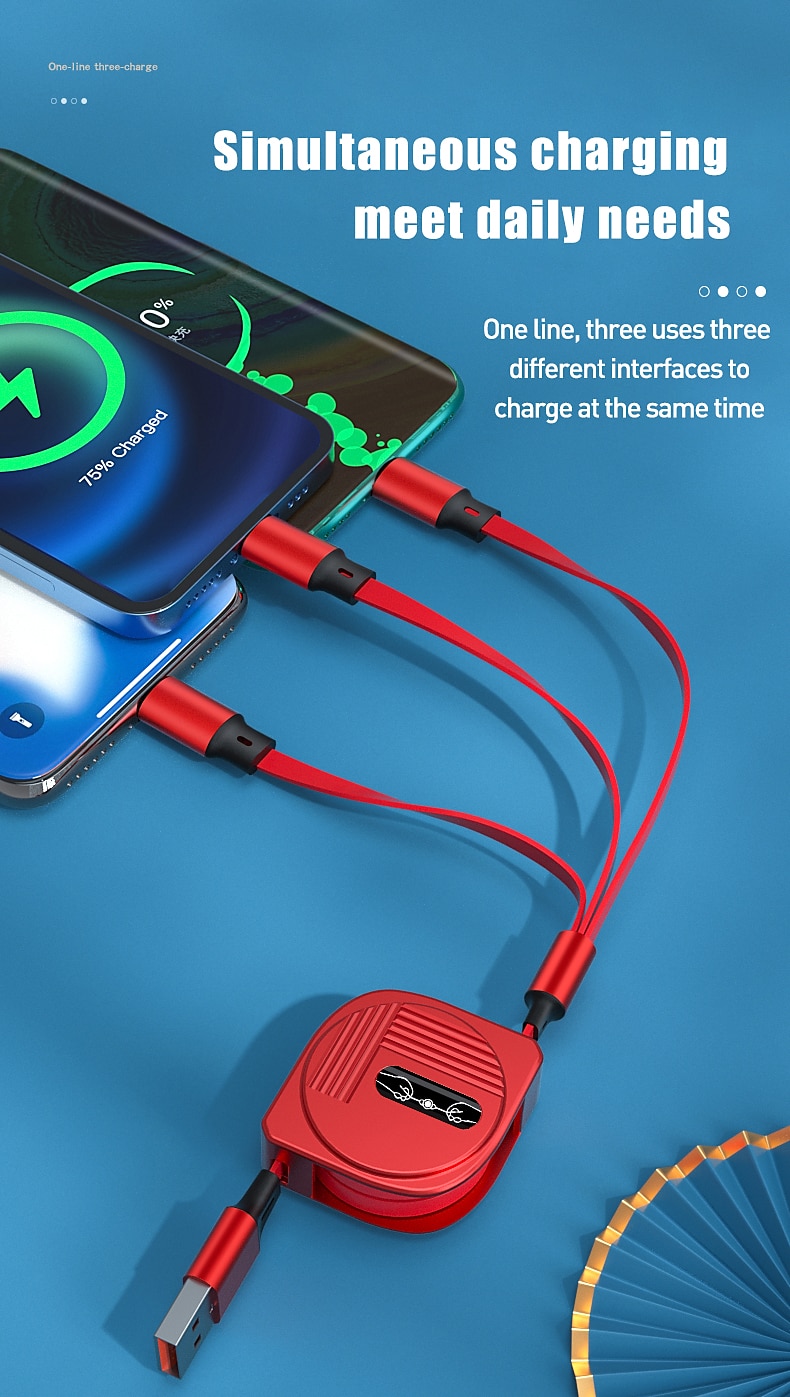 многофункциональный кабель для зарядки 3,9 фута от usb a к молнии / микро / usb c 3 a быстрая зарядка 3 в 1 магнитный 540 вращение для samsung аксессуар для телефона iphone 2025 - $13.99 –P4