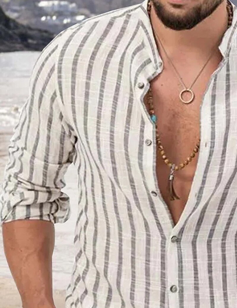 Per uomo Maglietta informale Camicia estiva Camicia da spiaggia Bianco Rosa Blu Manica lunga A strisce Colletto Primavera estate Hawaiano Per eventi Abbigliamento Stampa del 2025 a $22.99 –P5