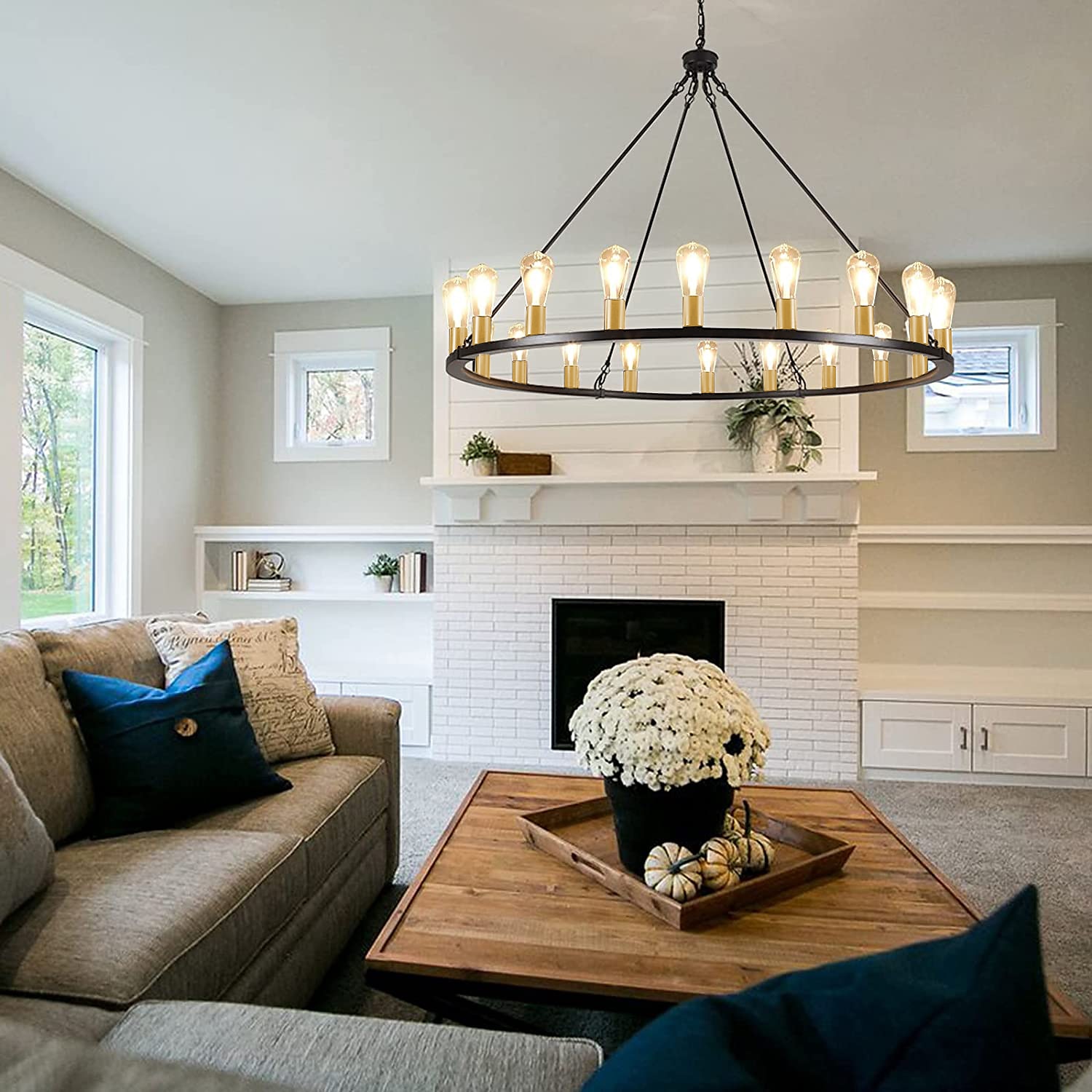 LED Chandelier Black on Wheels 20-Light Large Round Rustic Countryside Chandelier Industrial Light Fixture for Dining Room Living Room Kitchen Island Foyer Hallway 2025 - $453.89 –P12