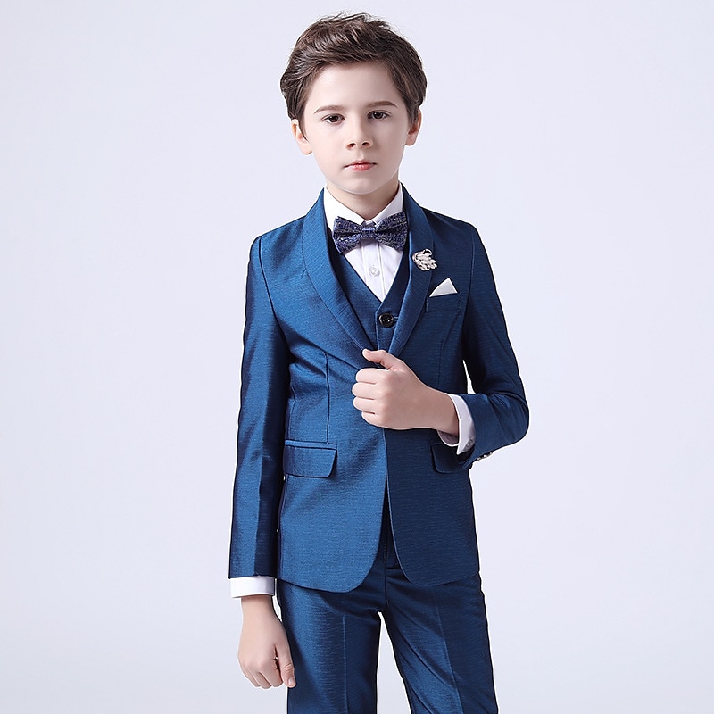 Boys 3D Solid Color Suit & Blazer Formal Set Clothing Set Long Sleeve Spring Fall Vintage Tuxedo Gentle Cotton Kids Toddler 3-13 Years Formal Party Birthday Regular Fit 2025 - $75.99 –P2
