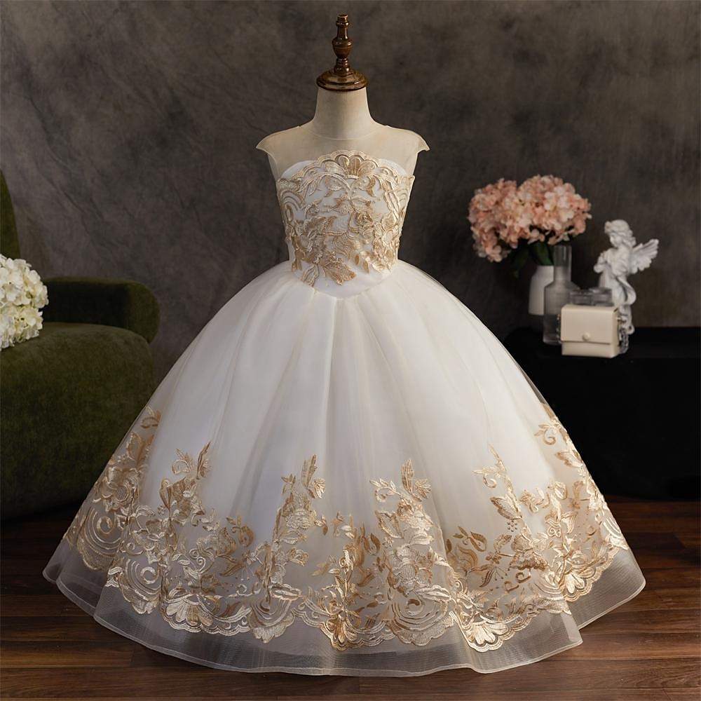 kinderkleidung Mädchen Blumenmädchen Kleid Kleid Blumen Einfarbig Ärmellos Hochzeit Party Geburtstag Spitze Rüschen Gitter Kuschelig Prinzessin Polyester Maxi A Linie Kleid Tüll-Kleid Sommer Herbst 2025 - $91.99 –P3