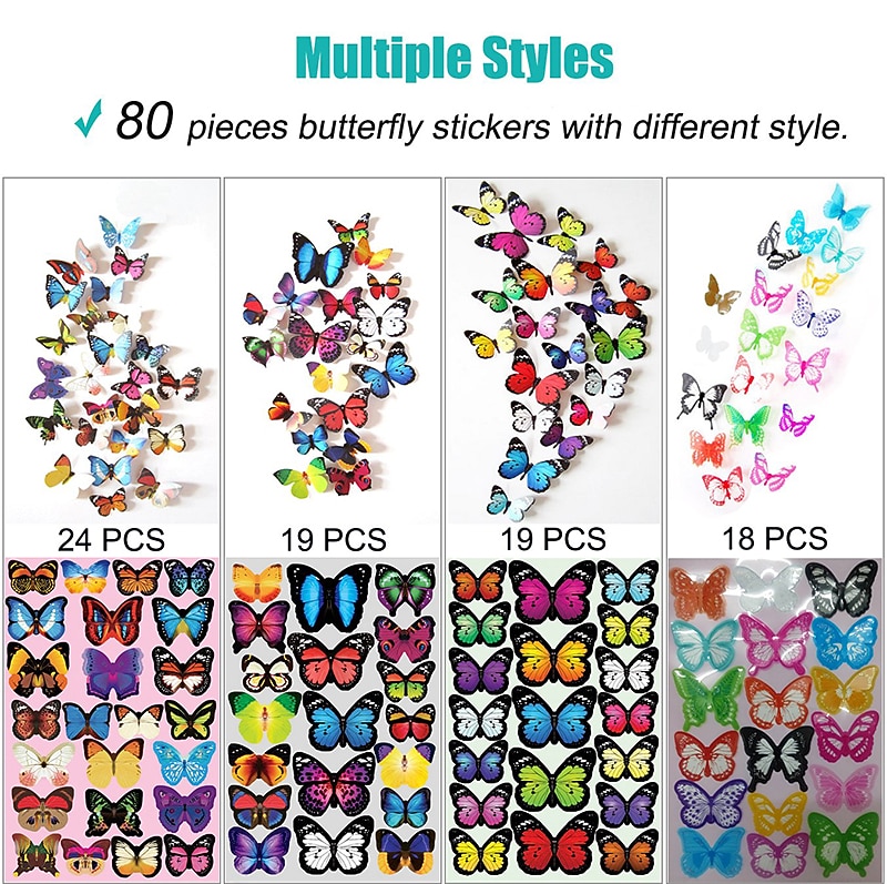 80 PCS 3D Butterfly Wall Decor Butterfly Wall Decals DIY Art Decor Crafts Removable Mural Stickers Butterfly Decorations for Home Room Bedroom Nursery Decor 2025 - $12.99 –P4