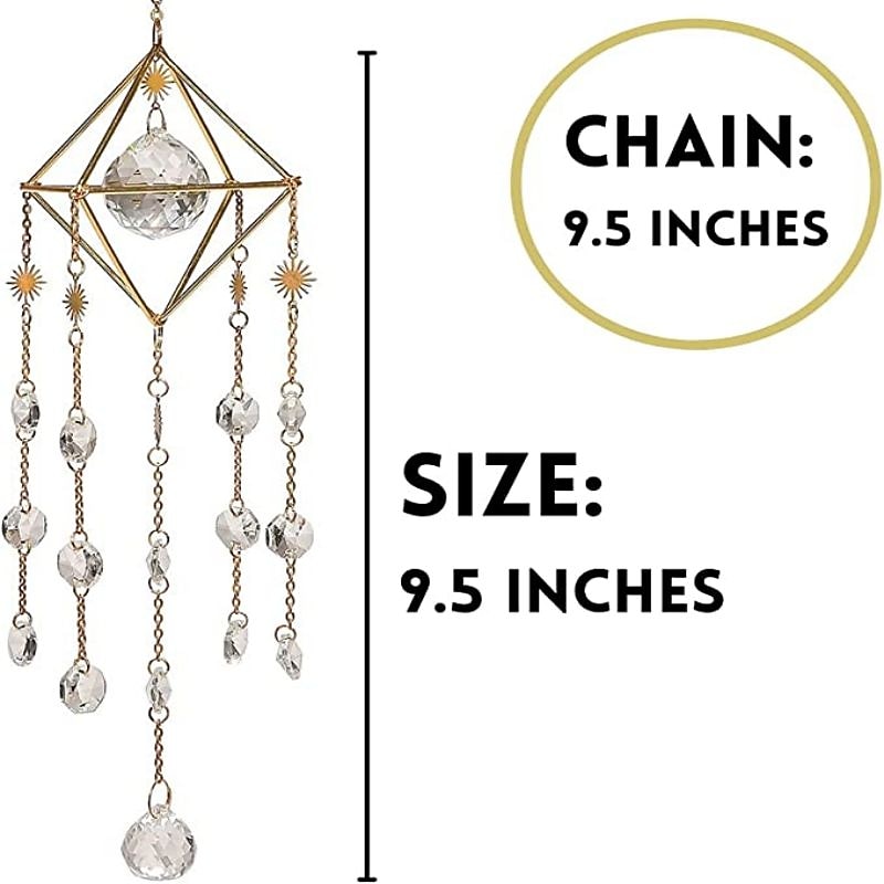 suncatcher zlatý s krystaly, motiv s nebeským měsícem, krystaly odrážející světlo, design zlatého řetízku, měsíc a hvězdy (styl krystalové kapky) 2025 - $20.99 –P3