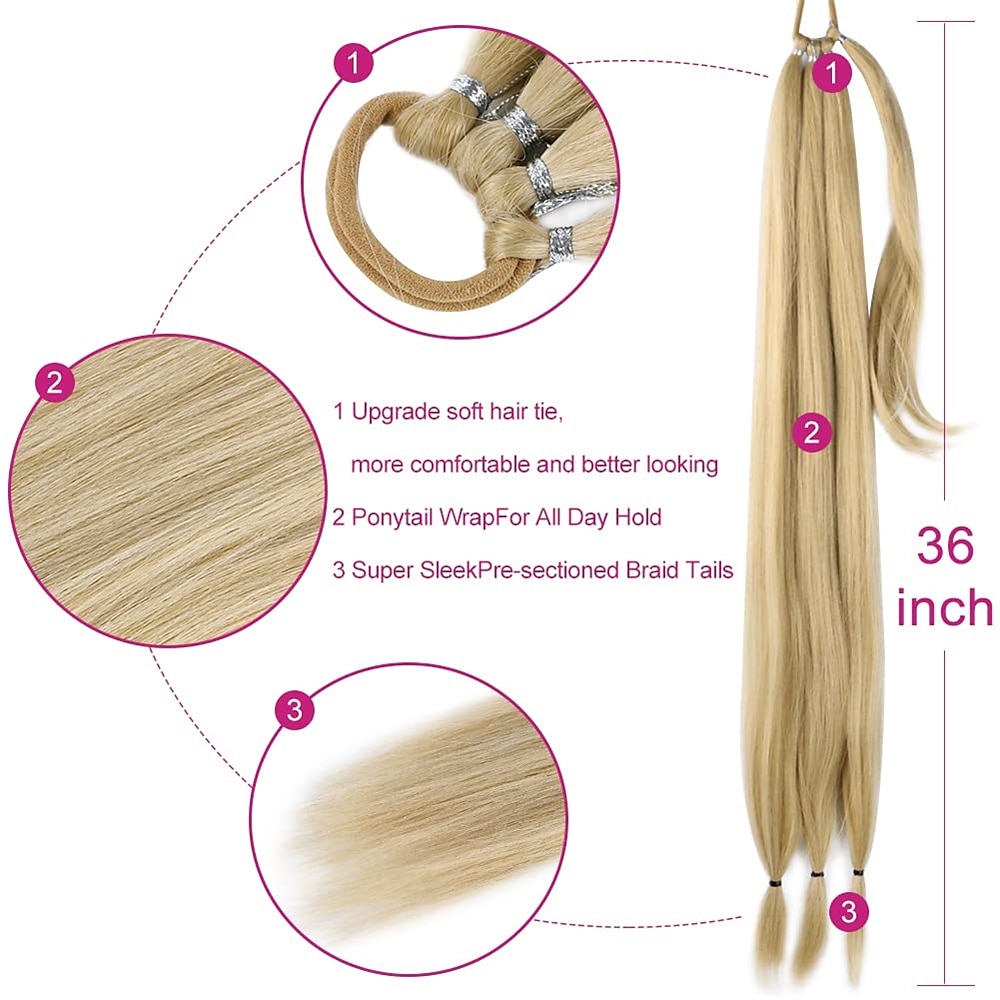 36 Inch Ponytail Extension Synthetic Long Braided Ponytail Extensions with Hair Tie Straight Wrap Around Hair Pretty Hair Ponytails Hair pieces For Women Daily Use 2025 - $15.99 –P3