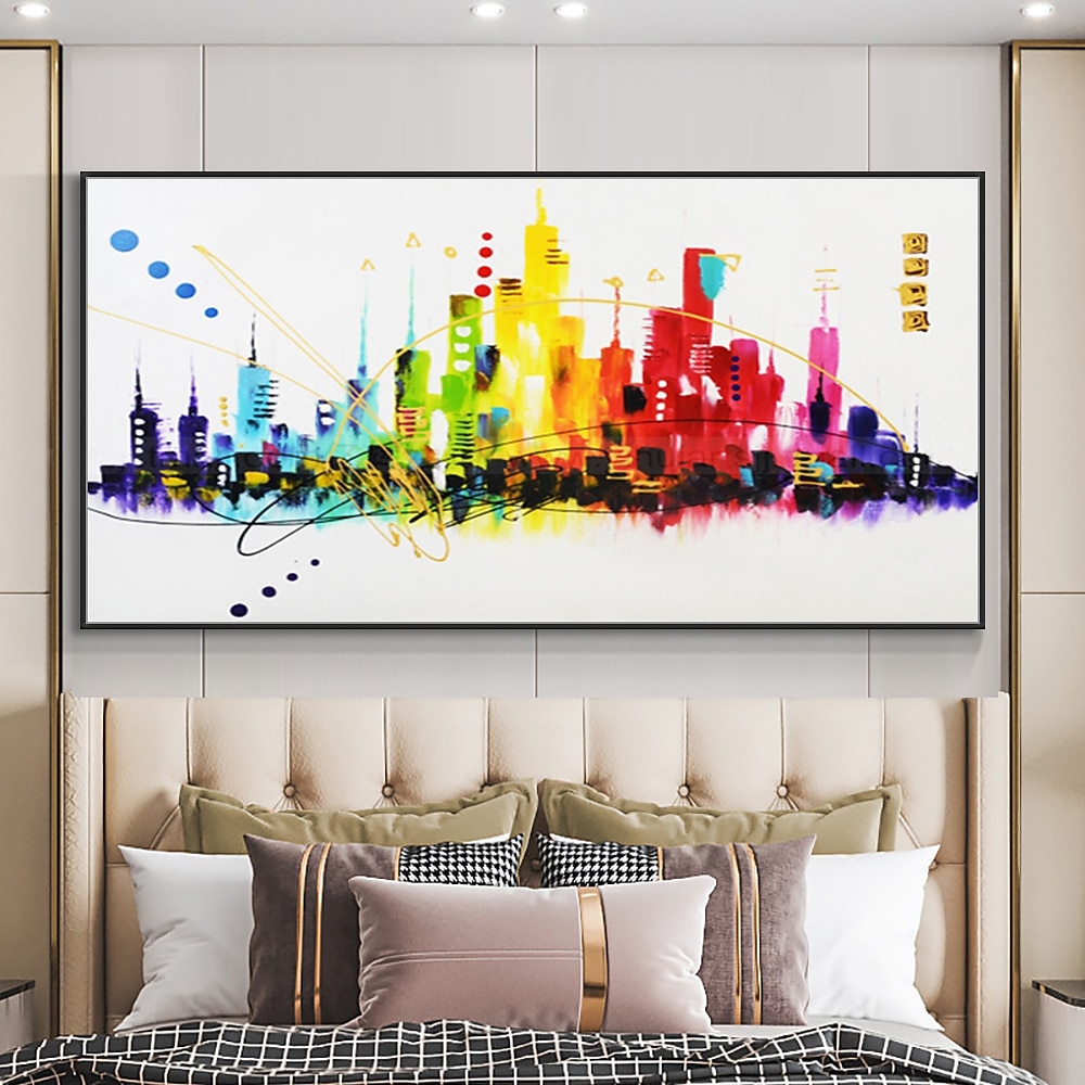Mintura Handmade Colorful City Landscape Oil Paintings On Canvas Wall Art Decoration Modern Abstract Picture For Home Decor Rolled Frameless Unstretched Painting 2025 - $92.99 –P4