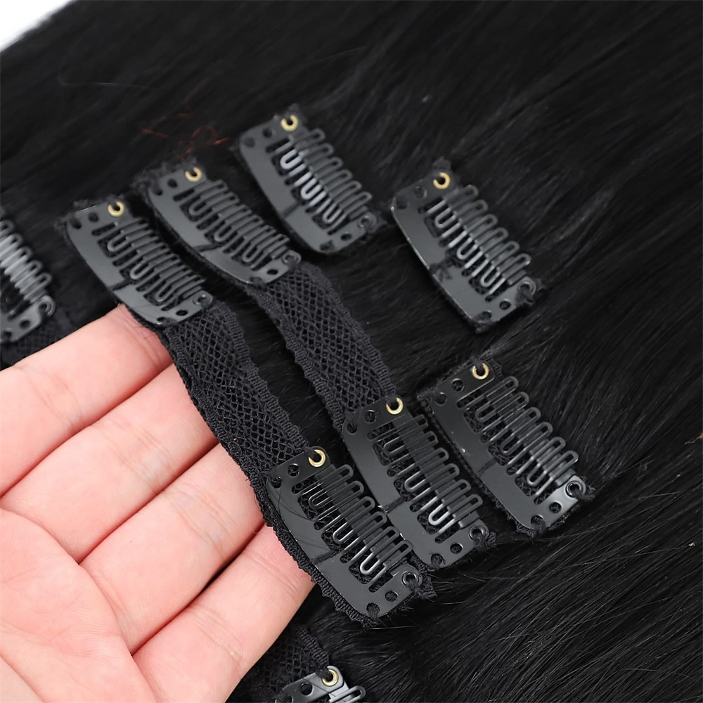 Clip in Hair Extensions Real Human Hair 9pcs 130g Jet Black Hair Extensions Straight Natural Soft Thick Remy Extensions Straight Clip in Hair Extensions Human Hair 22inch Jet Black Color 2025 - $104.99 –P5