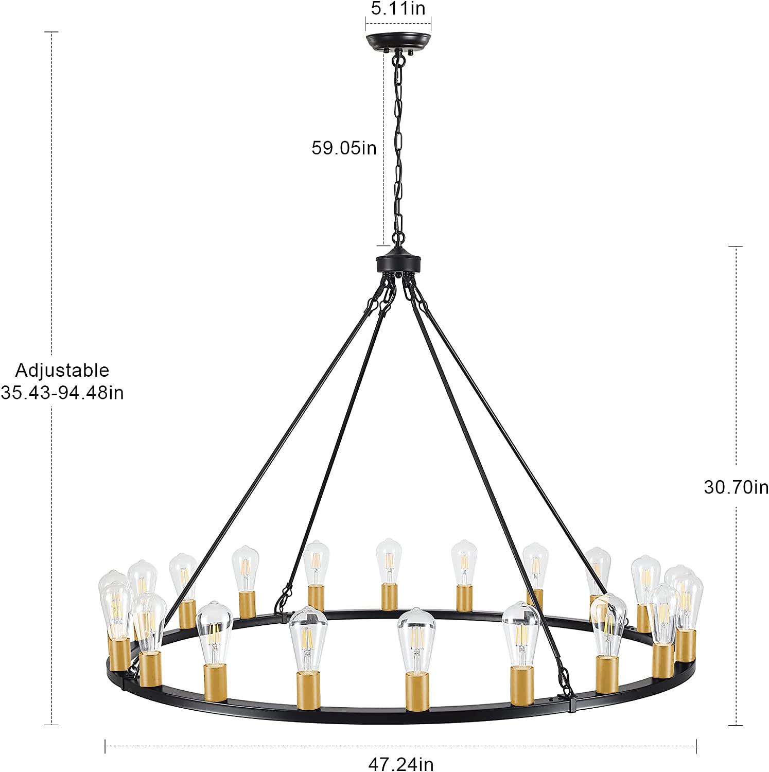 LED Chandelier Black on Wheels 20-Light Large Round Rustic Countryside Chandelier Industrial Light Fixture for Dining Room Living Room Kitchen Island Foyer Hallway 2025 - $453.89 –P14