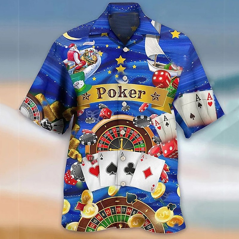 Herren Grafik-Drucke Poker Hemd Hawaiihemd Sommerhemd Kurzarm Hemd Kubanisches Halsband Casual Hawaiianisch Blau Bedruckt Button-Down Bekleidung Sport Modisch Strassenmode Designer 2025 - $22.99 –P1