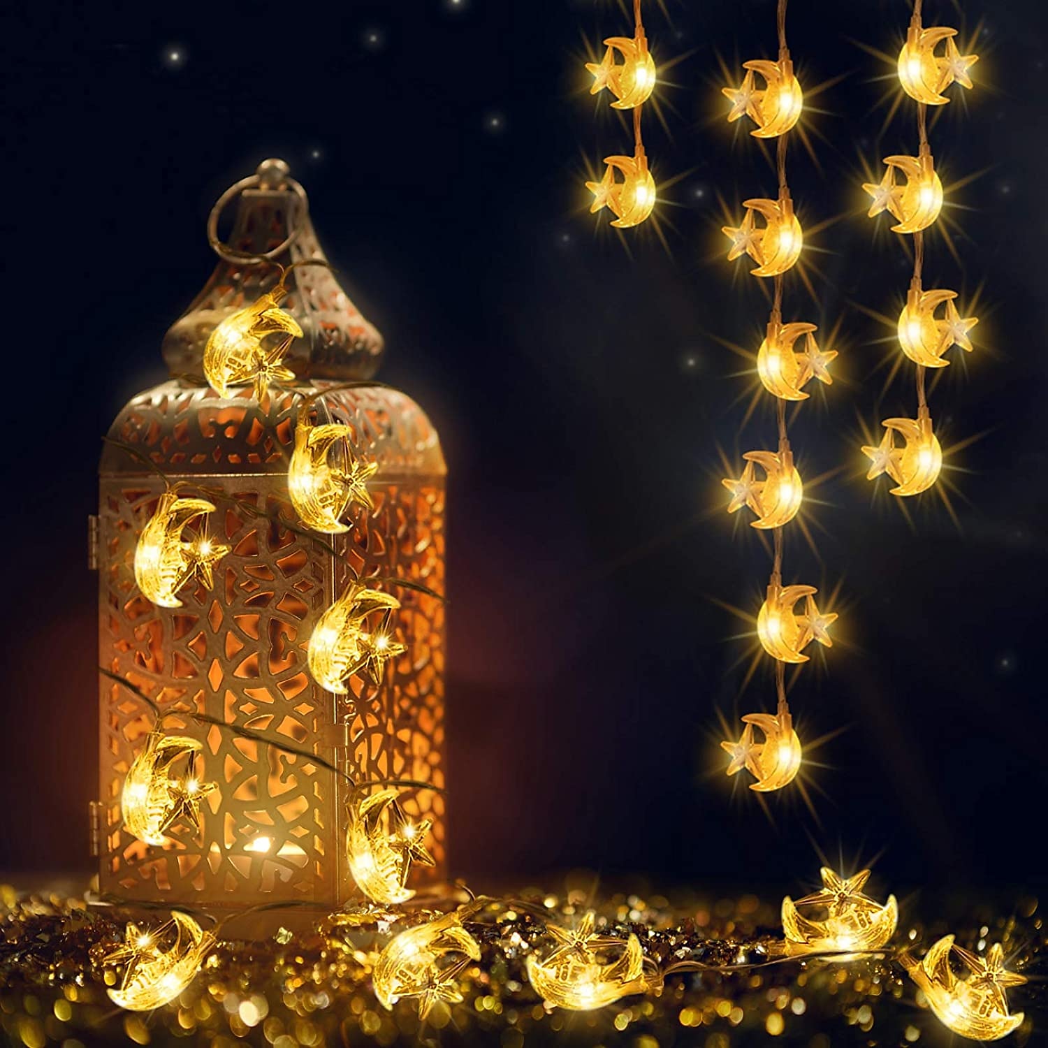 Moon stars fairy string lights 3m 20 leds 6m 40 leds ramadan string lights zasilany z baterii na ramadan boże narodzenie wesele dekoracje na patio domu 2025 - $12.49 –P7