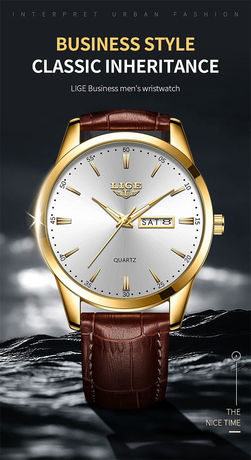 Men Quartz Watch Luxury Business Wristwatch Analog Luminous Calendar Date Week Waterproof PU Leather Watch 2025 - $22.99 –P1