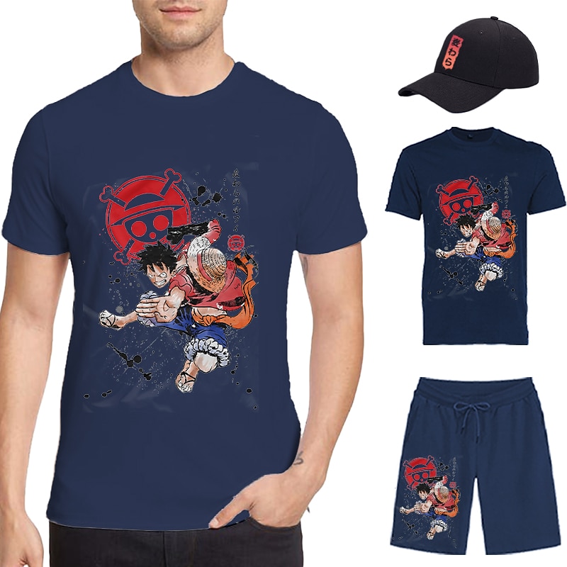 One Piece Apina D.Luffy T-paita Shortsit Lippalakki Painettu Kuvitettu Käyttötarkoitus Miesten Aikuisten Kuuma leimaus Rento / arki 2025 - $31.99 –P3
