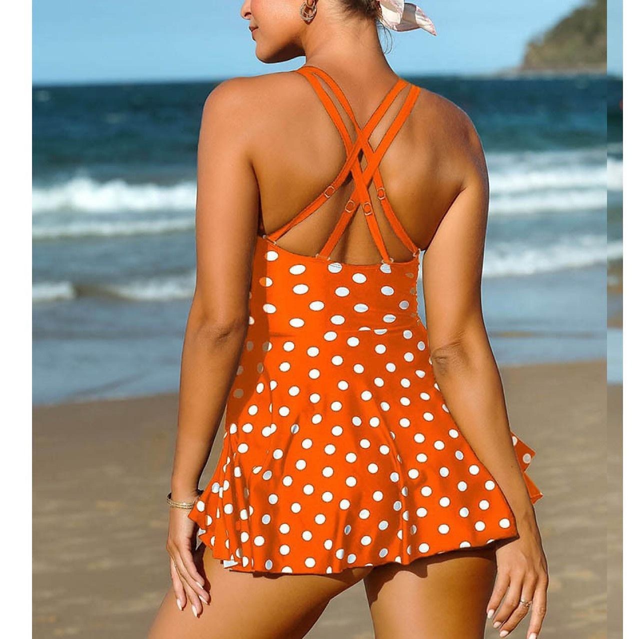 1 pcs Badkläder One-piece Baddräkter Retro / vintage Femtiotal Dam Prickig Polyester Svart Blå Klänning 2025 - $30.99 –P3