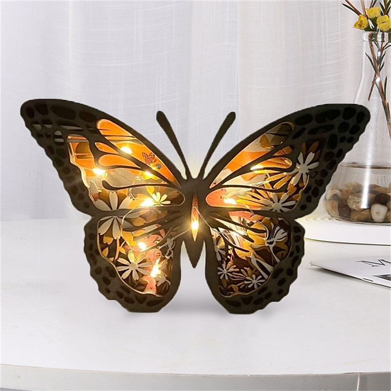 Деревянные украшения в виде животных, светодиодный светильник, 3d полая резьба, домашний декор, фигурки, ремесла, офисный стол, украшения для спальни, аксессуары 2025 - $21.99 –P9