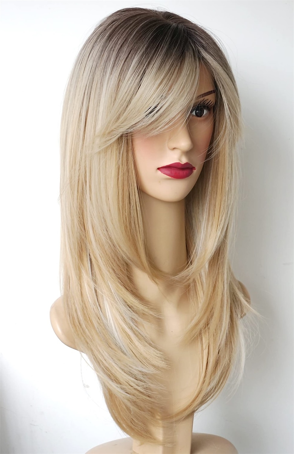 lunga lunghezza della spalla a strati marrone con parrucca evidenziata color cammello fibra di capelli sintetica evidenzia parrucche multicolori per donne bianche del 2025 a $26.99 –P12