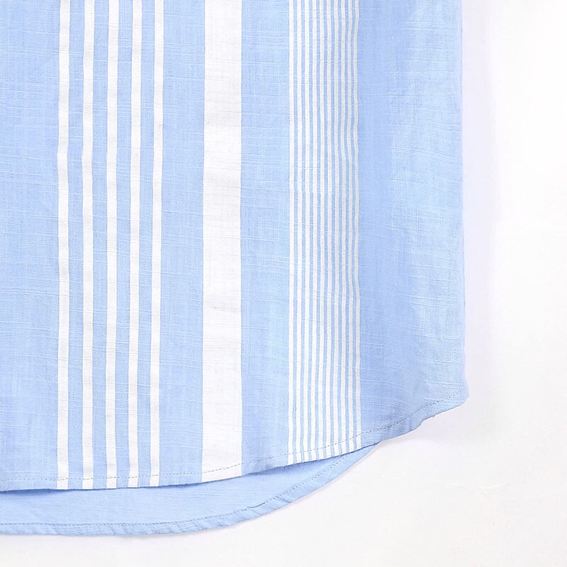 Men's Cotton Linen Shirt Chinese Collar Shirt Mandarin Collar Shirt Summer Shirt Casual Shirt Beach Shirt Stripe Vacation Casual Black White Light Blue Short Sleeve Grandad Collar Summer Clothing 2025 - $21.99 –P12