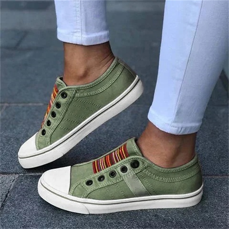 Women's Casual Slip-On Canvas Sneakers – Lightweight and Breathable Low-Top Shoes with Multicolor Striped Accent 2025 - $32.99 –P1