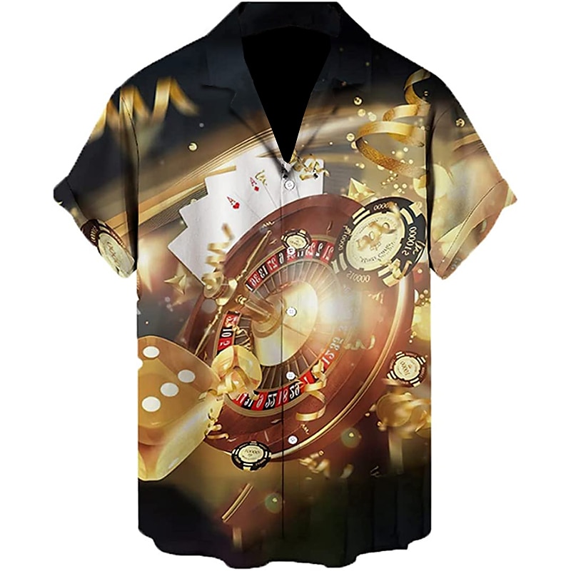 Voor heren Poker Overhemd Overhemd met knopen Korte mouw Modieus Ontwerper Casual Casual Dagelijks Strand Lente zomer Strijkijzer 3D Button-omlaag Zwart Geel Rood Paars Bruin 2026 - $25.99 –P7